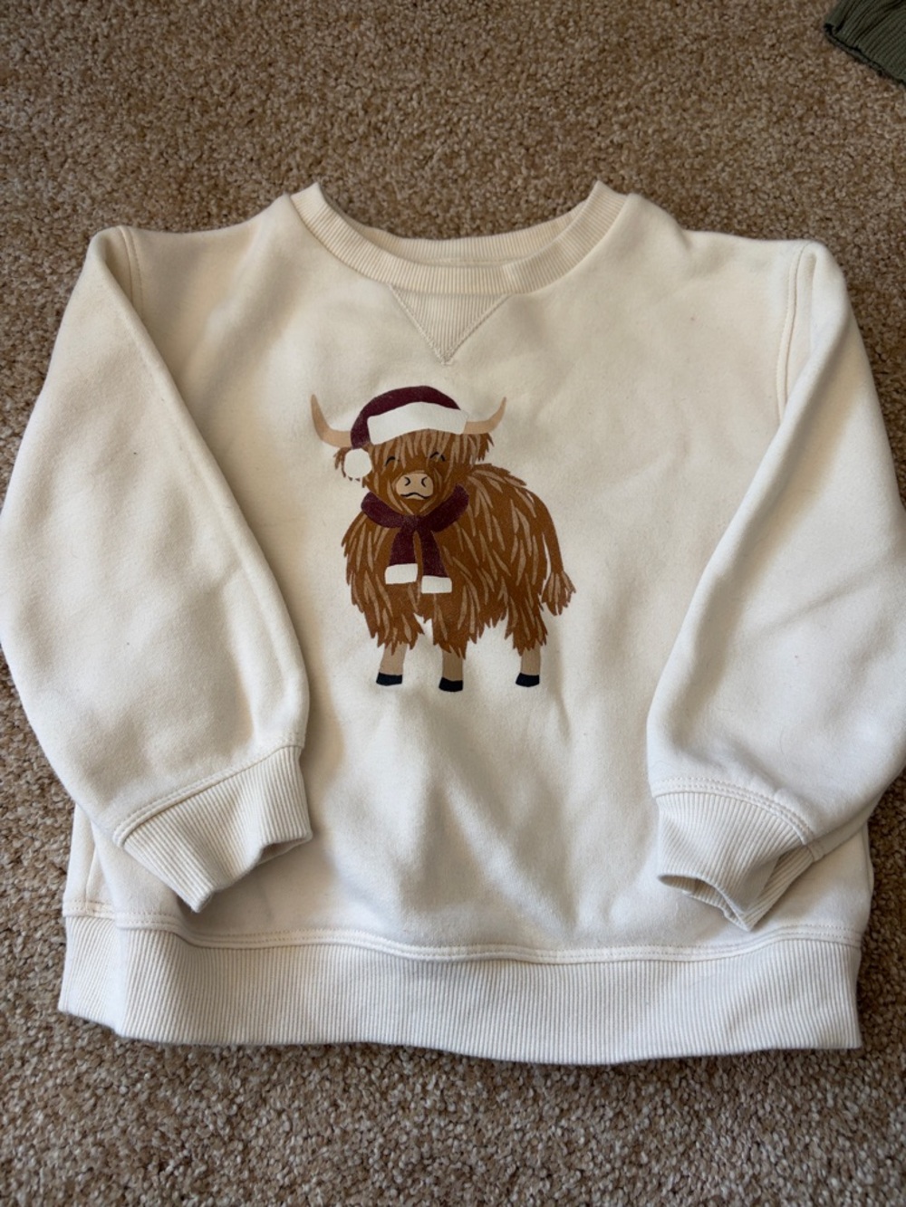 Little Co. Cream Crewneck Sweatshirt with Highland Cow Graphic